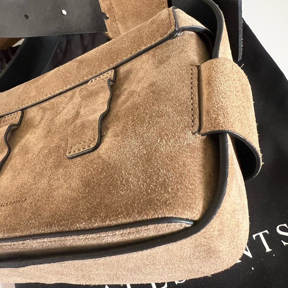 NWT All Saints 3 in 1 Suede brown leather Frankie Crossbody Bag + Dust Bag - Picture 9 of 16